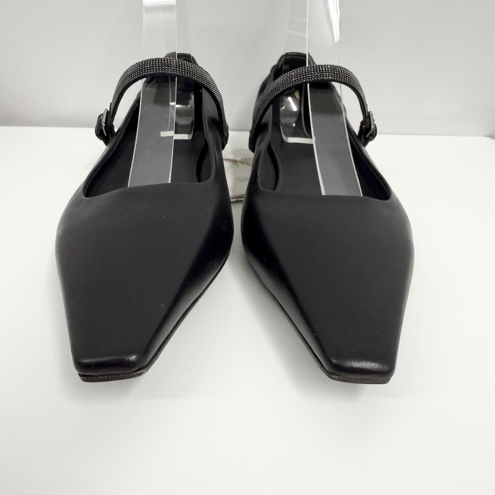 Brunello Cucinelli Mary Jane Leather Shoes Black Monili Crystal NWT $1350 38 1/2 - Picture 7 of 13
